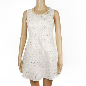 3.1 Phillip Lim White Empire Waist Crystal Jewel Gold Collar Cut Out Dress